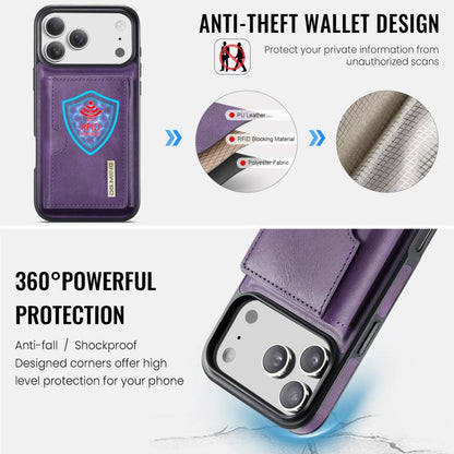 For iPhone 17 Pro Max DG.MING M6 Series RFID Tri-fold Card Bag Removable Leather Phone Case(Purple) by DG.MING