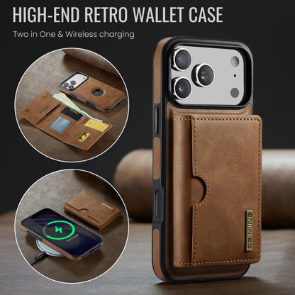 For iPhone 17 Pro DG.MING M6 Series RFID Tri-fold Card Bag Removable Leather Phone Case(Brown) by DG.MING