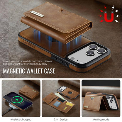 For iPhone 17 Pro DG.MING M6 Series RFID Tri-fold Card Bag Removable Leather Phone Case(Brown) by DG.MING