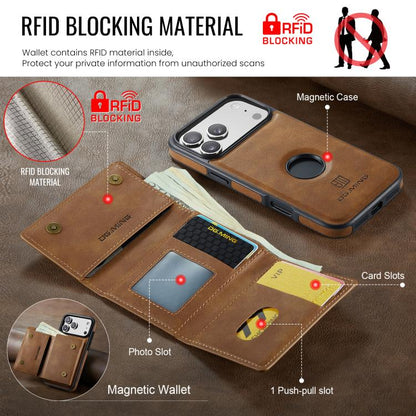 For iPhone 17 Pro DG.MING M6 Series RFID Tri-fold Card Bag Removable Leather Phone Case(Brown) by DG.MING