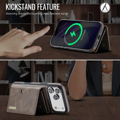 For iPhone 17 Pro DG.MING M6 Series RFID Tri-fold Card Bag Removable Leather Phone Case(Coffee) by DG.MING