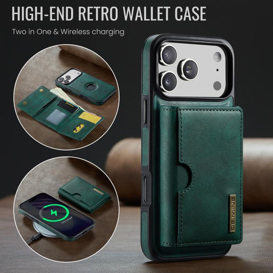 For iPhone 17 Pro DG.MING M6 Series RFID Tri-fold Card Bag Removable Leather Phone Case(Green) by DG.MING
