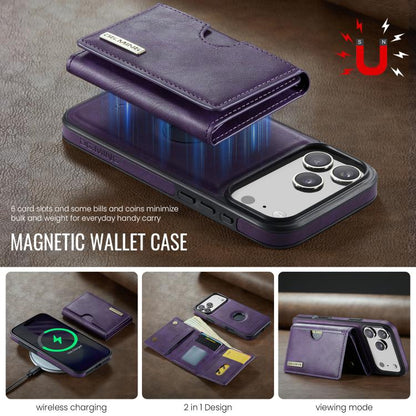 For iPhone 17 Pro DG.MING M6 Series RFID Tri-fold Card Bag Removable Leather Phone Case(Purple) by DG.MING