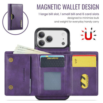 For iPhone 17 Pro DG.MING M6 Series RFID Tri-fold Card Bag Removable Leather Phone Case(Purple) by DG.MING