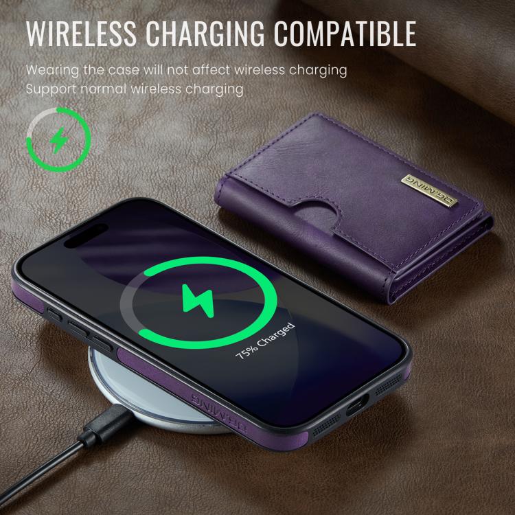 For iPhone 17 Pro DG.MING M6 Series RFID Tri-fold Card Bag Removable Leather Phone Case(Purple) by DG.MING