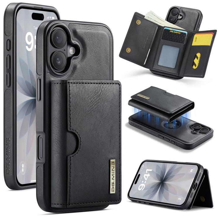 For iPhone 17 DG.MING M6 Series RFID Tri-fold Card Bag Removable Leather Phone Case(Black) by DG.MING