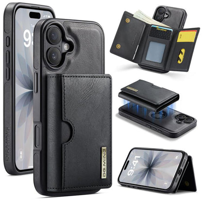 For iPhone 17 DG.MING M6 Series RFID Tri-fold Card Bag Removable Leather Phone Case(Black) by DG.MING
