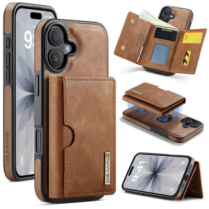 For iPhone 17 DG.MING M6 Series RFID Tri-fold Card Bag Removable Leather Phone Case(Brown) by DG.MING