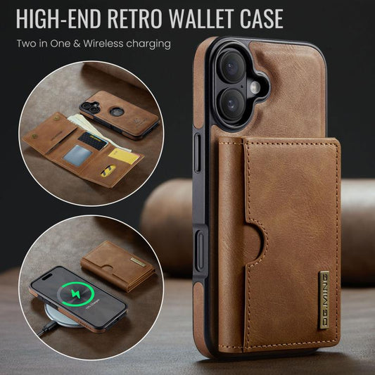 For iPhone 17 DG.MING M6 Series RFID Tri-fold Card Bag Removable Leather Phone Case(Brown) by DG.MING