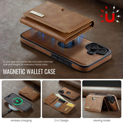 For iPhone 17 DG.MING M6 Series RFID Tri-fold Card Bag Removable Leather Phone Case(Brown) by DG.MING