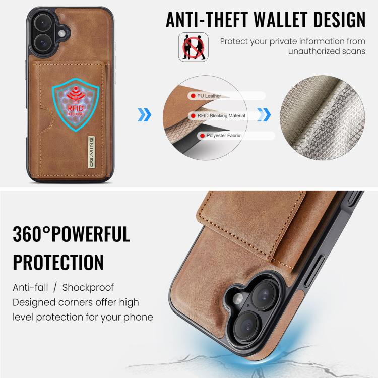 For iPhone 17 DG.MING M6 Series RFID Tri-fold Card Bag Removable Leather Phone Case(Brown) by DG.MING