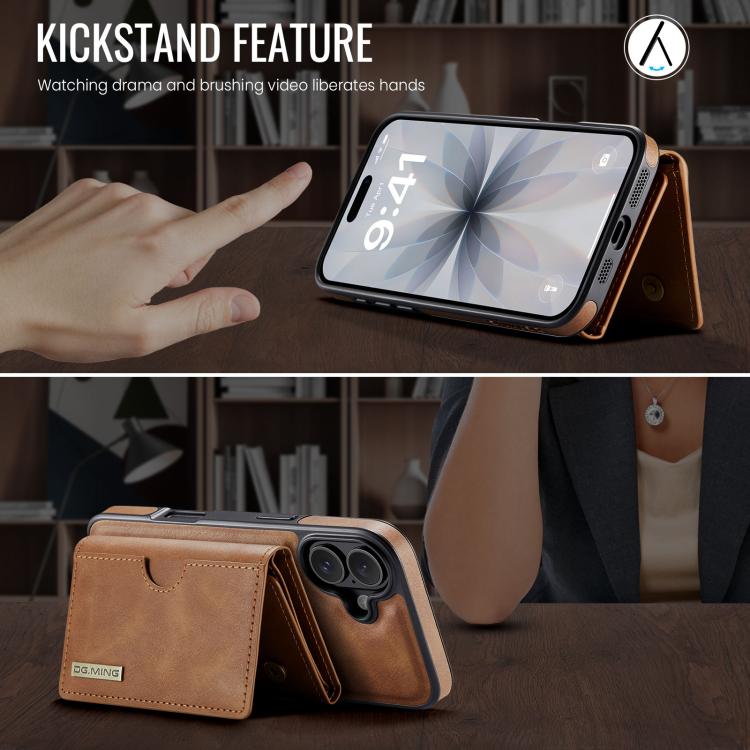 For iPhone 17 DG.MING M6 Series RFID Tri-fold Card Bag Removable Leather Phone Case(Brown) by DG.MING