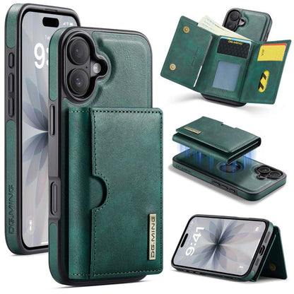For iPhone 17 DG.MING M6 Series RFID Tri-fold Card Bag Removable Leather Phone Case(Green) by DG.MING