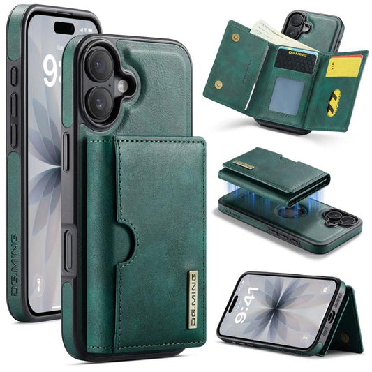 For iPhone 17 DG.MING M6 Series RFID Tri-fold Card Bag Removable Leather Phone Case(Green) by DG.MING
