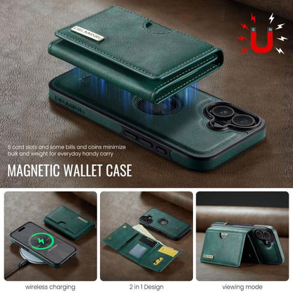 For iPhone 17 DG.MING M6 Series RFID Tri-fold Card Bag Removable Leather Phone Case(Green) by DG.MING