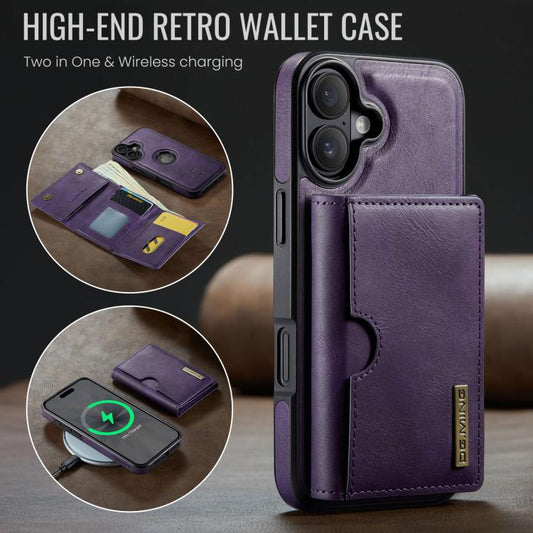 For iPhone 17 DG.MING M6 Series RFID Tri-fold Card Bag Removable Leather Phone Case(Purple) by DG.MING