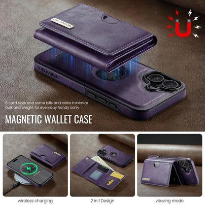 For iPhone 17 DG.MING M6 Series RFID Tri-fold Card Bag Removable Leather Phone Case(Purple) by DG.MING
