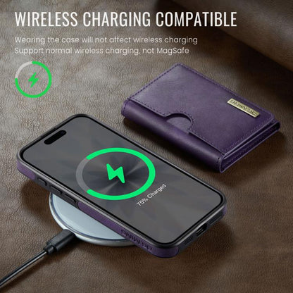 For iPhone 17 DG.MING M6 Series RFID Tri-fold Card Bag Removable Leather Phone Case(Purple) by DG.MING