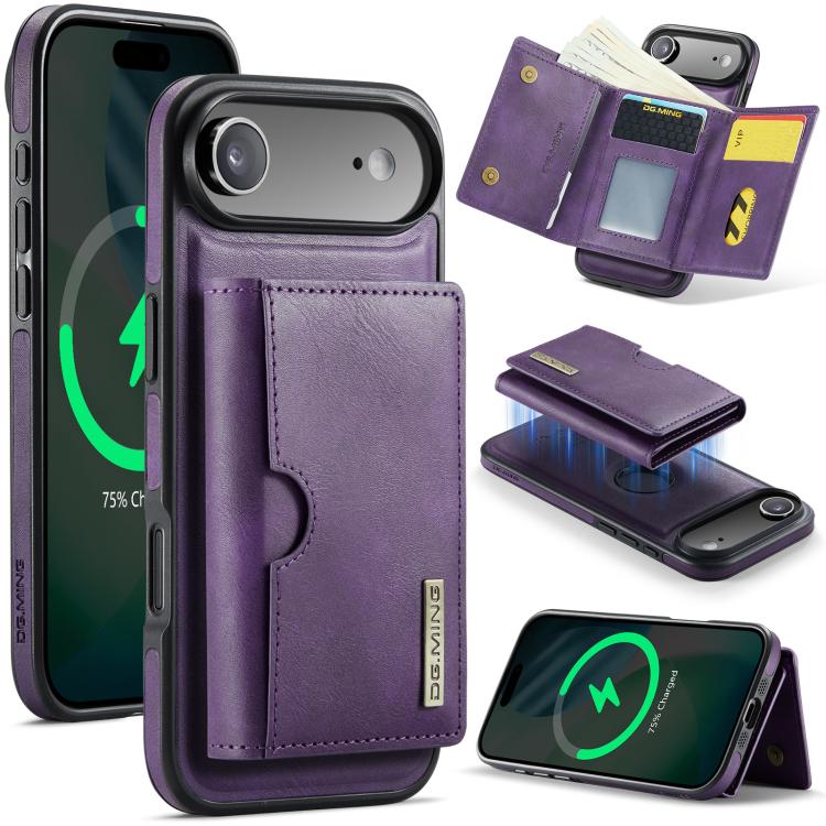 For iPhone Air DG.MING M6 Series RFID Tri-fold Card Bag Removable Leather Phone Case(Purple) by DG.MING