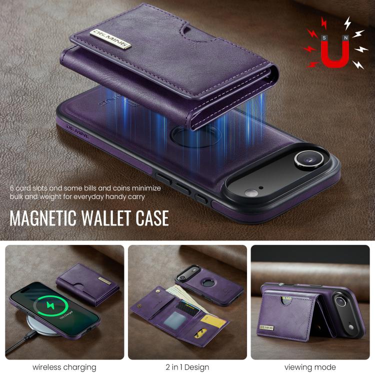 For iPhone Air DG.MING M6 Series RFID Tri-fold Card Bag Removable Leather Phone Case(Purple) by DG.MING