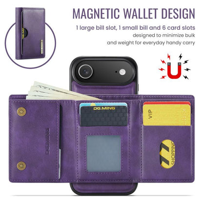 For iPhone Air DG.MING M6 Series RFID Tri-fold Card Bag Removable Leather Phone Case(Purple) by DG.MING