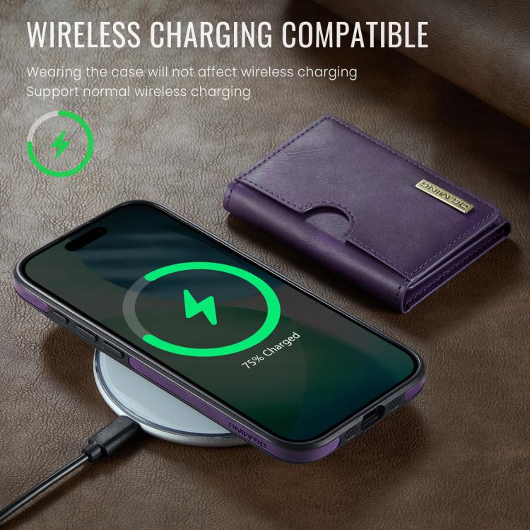 For iPhone Air DG.MING M6 Series RFID Tri-fold Card Bag Removable Leather Phone Case(Purple) by DG.MING