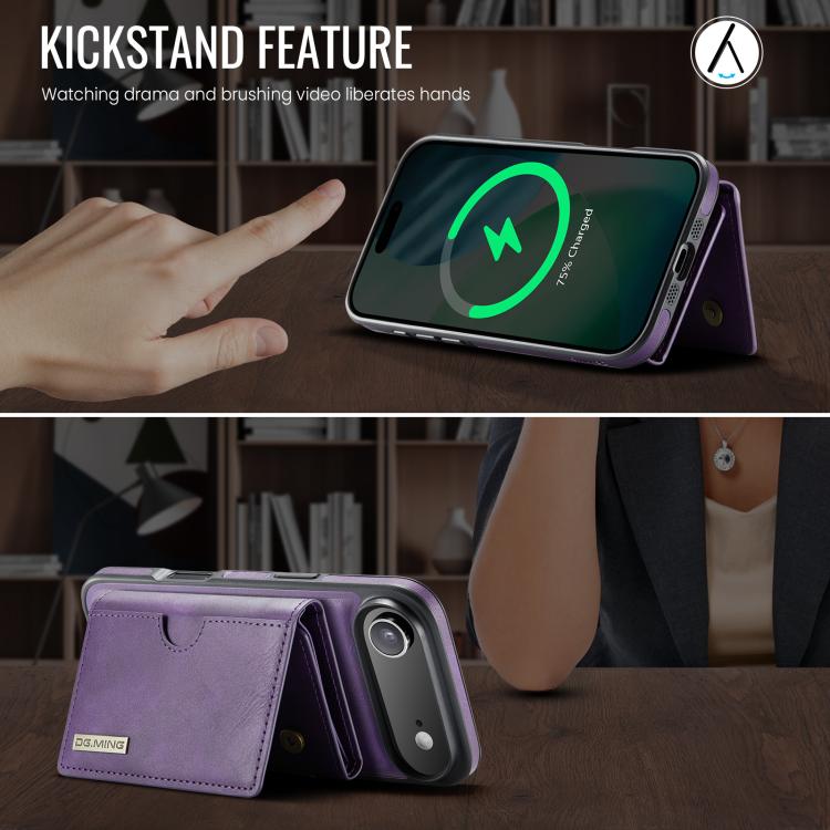 For iPhone Air DG.MING M6 Series RFID Tri-fold Card Bag Removable Leather Phone Case(Purple) by DG.MING