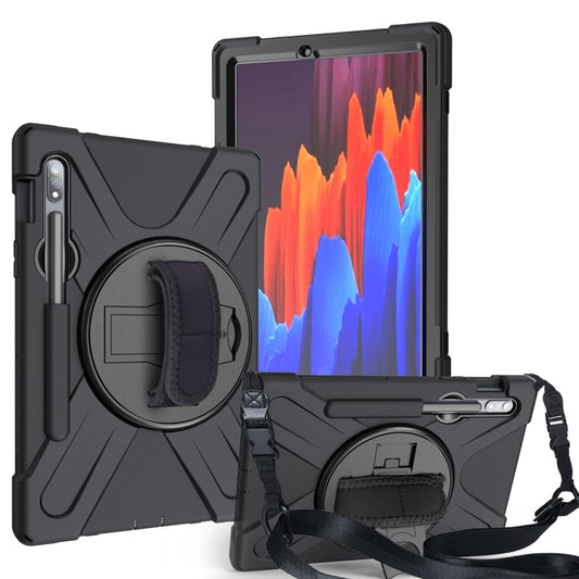 For Samsung Galaxy Tab S9 / Galaxy Tab S8 / Galaxy Tab S7 (2020) T870 Shockproof Colorful Silicone + PC Protective Case with Holder & Shoulder Strap & Hand Strap & Pen Slot(Black) by bashfashion