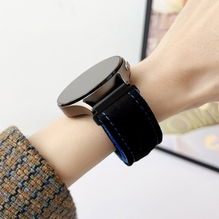 For Samsung Galaxy Watch 7 / 6 / 5 Snap Button Brushed Plush Watch Band(Black Blue) by bashfashion