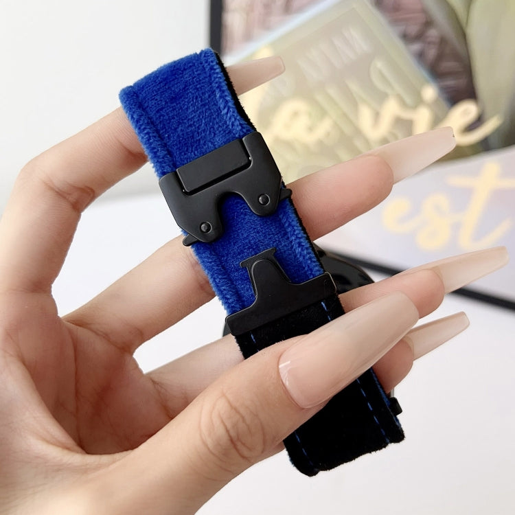 For Samsung Galaxy Watch 7 / 6 / 5 Snap Button Brushed Plush Watch Band(Black Blue) by bashfashion