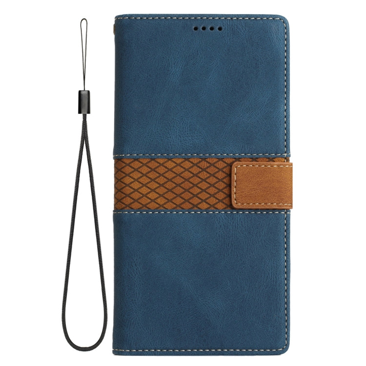 For iPhone 16e Grid Stitching Leather Phone Case with Lanyard(Blue) by bashfashion