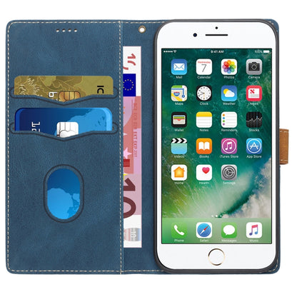 For iPhone 16e Grid Stitching Leather Phone Case with Lanyard(Blue) by bashfashion