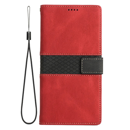 For iPhone 16e Grid Stitching Leather Phone Case with Lanyard(Red) by bashfashion