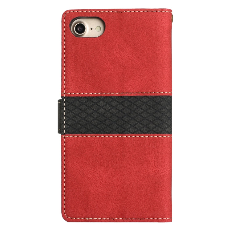 For iPhone 16e Grid Stitching Leather Phone Case with Lanyard(Red) by bashfashion