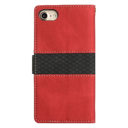 For iPhone 16e Grid Stitching Leather Phone Case with Lanyard(Red) by bashfashion