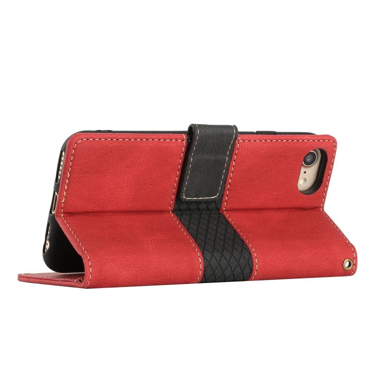 For iPhone 16e Grid Stitching Leather Phone Case with Lanyard(Red) by bashfashion