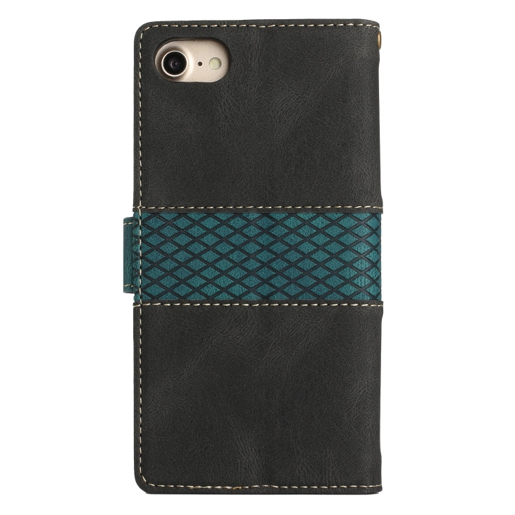For iPhone 16e Grid Stitching Leather Phone Case with Lanyard(Black) by bashfashion