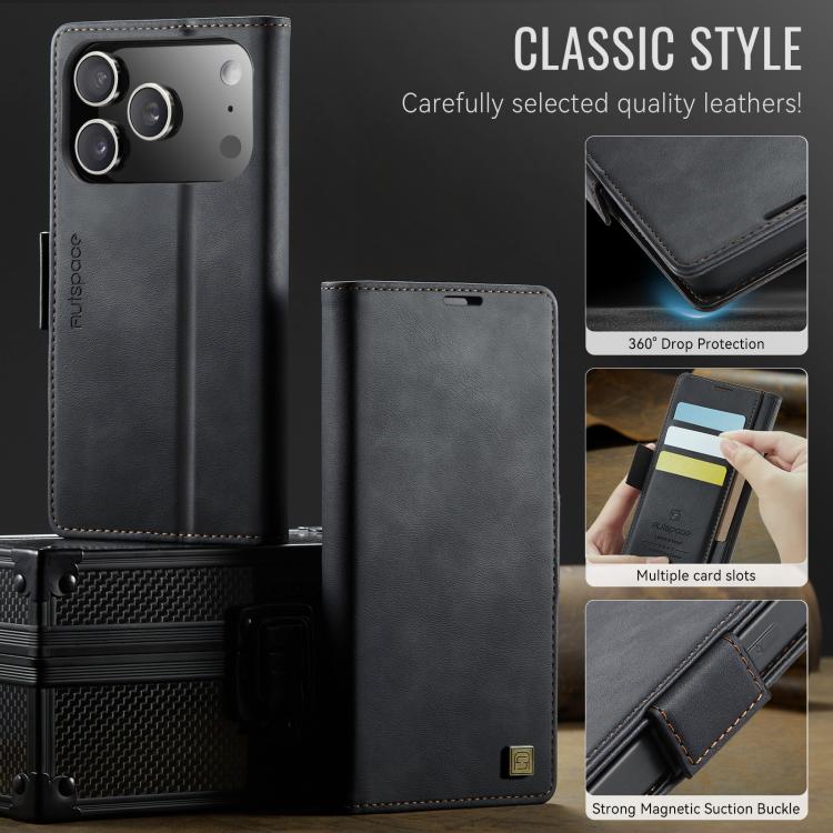 For iPhone 17 Pro Max AutSpace A11 Side Buckle MagSafe Magnetic RFID Phone Leather Case(Black) by AutSpace