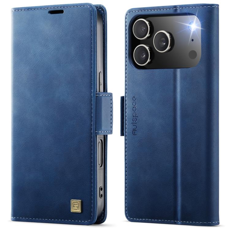 For iPhone 17 Pro Max AutSpace A11 Side Buckle MagSafe Magnetic RFID Phone Leather Case(Blue) by AutSpace