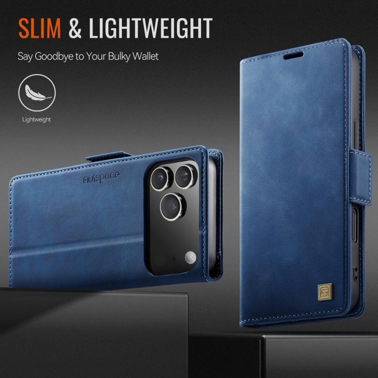 For iPhone 17 Pro Max AutSpace A11 Side Buckle MagSafe Magnetic RFID Phone Leather Case(Blue) by AutSpace