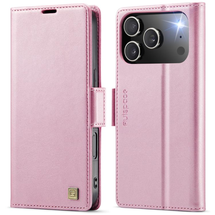 For iPhone 17 Pro Max AutSpace A11 Side Buckle MagSafe Magnetic RFID Phone Leather Case(Rose Gold) by AutSpace