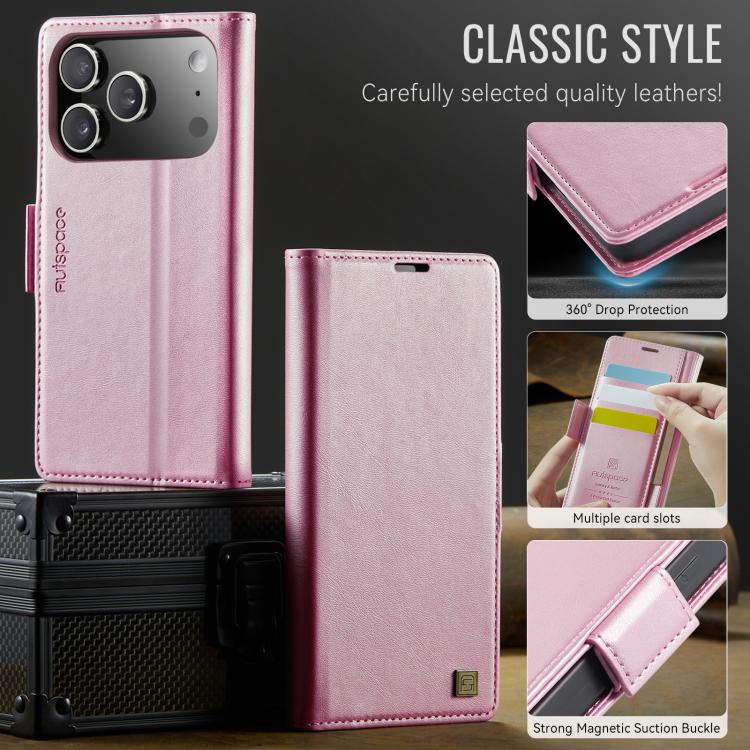 For iPhone 17 Pro Max AutSpace A11 Side Buckle MagSafe Magnetic RFID Phone Leather Case(Rose Gold) by AutSpace