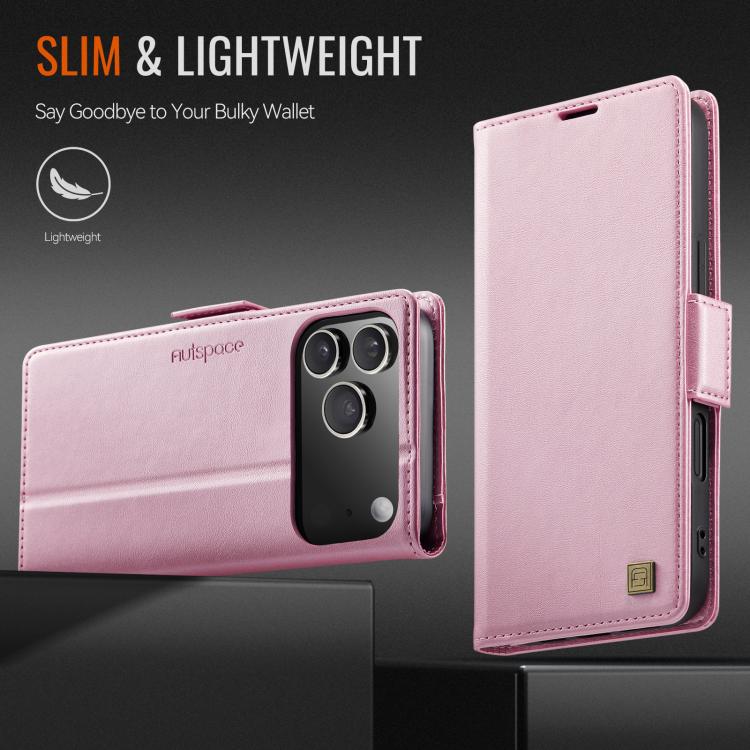 For iPhone 17 Pro Max AutSpace A11 Side Buckle MagSafe Magnetic RFID Phone Leather Case(Rose Gold) by AutSpace