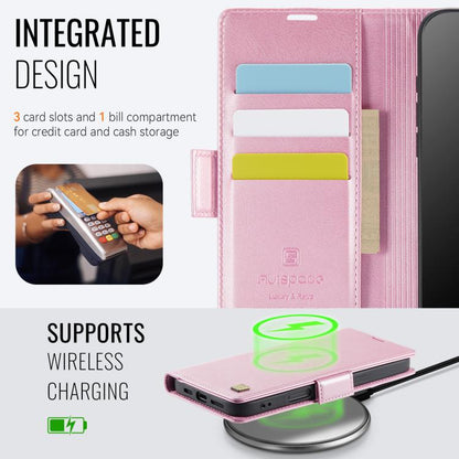 For iPhone 17 Pro Max AutSpace A11 Side Buckle MagSafe Magnetic RFID Phone Leather Case(Rose Gold) by AutSpace