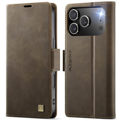 For iPhone 17 Pro Max AutSpace A11 Side Buckle MagSafe Magnetic RFID Phone Leather Case(Coffee) by AutSpace