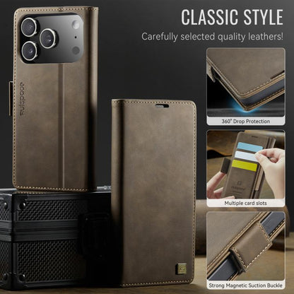 For iPhone 17 Pro Max AutSpace A11 Side Buckle MagSafe Magnetic RFID Phone Leather Case(Coffee) by AutSpace