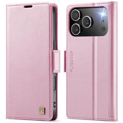 For iPhone 17 Pro AutSpace A11 Side Buckle MagSafe Magnetic RFID Phone Leather Case(Rose Gold) by AutSpace