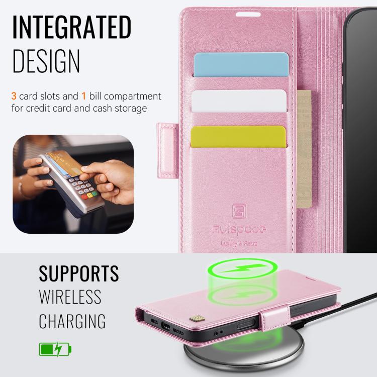 For iPhone 17 Pro AutSpace A11 Side Buckle MagSafe Magnetic RFID Phone Leather Case(Rose Gold) by AutSpace