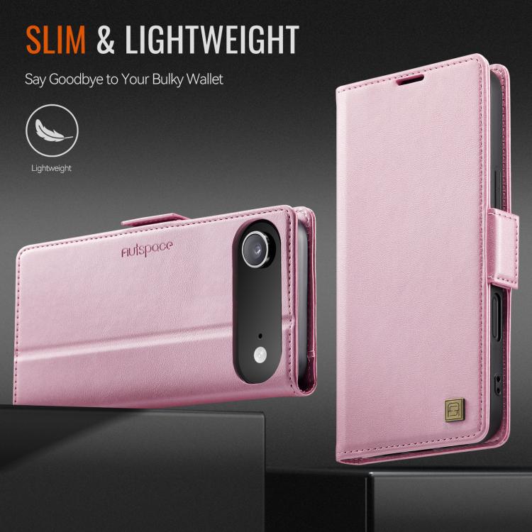 For iPhone Air AutSpace A11 Side Buckle MagSafe Magnetic RFID Phone Leather Case(Rose Gold) by AutSpace