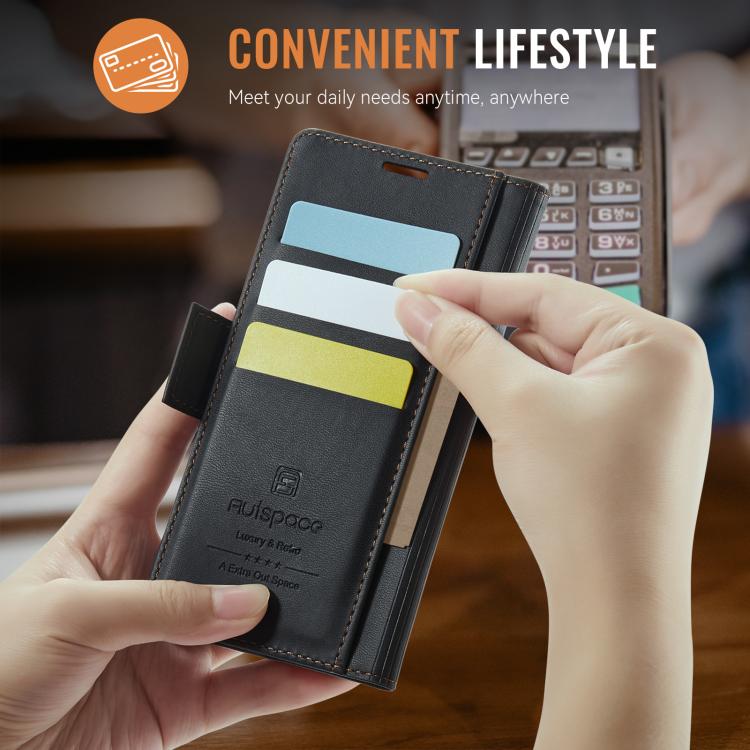 For iPhone 17 AutSpace A11 Side Buckle MagSafe Magnetic RFID Phone Leather Case(Black) by AutSpace